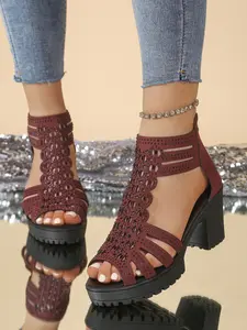 New Hollow Design Thick-Soled Sandals with Chunky Heels, Casual Punk Style for Daily and Street Wear, Above Ankle Comfort, Above Ankle Fit, Platform Sandals
