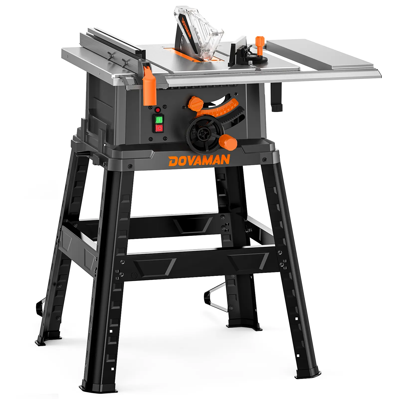 #summerfinds DOVAMAN DTS10A Table Saw, 10-Inch 15A Table Saw/W Stand, Max Cutting Height: 2.48" (45°) / 3.35" (90°), 5300 RPM Copper Motor, Extension on One Side, Multifunctional Table Saw for Various Wood Working,#Summervibes Saw Blades Tool Box