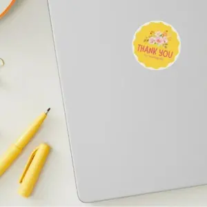 Pink and Yellow Elegant Thank You Circle Sticker 1 inch