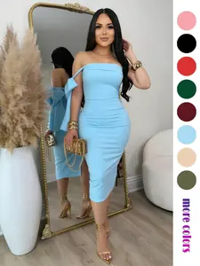 Women's Fashion One-Shoulder Bow Backless Dress, Summer Slim Fit Party Dress, Elegant Sexy Stretchy Dress for Dance Parties, Home Wear