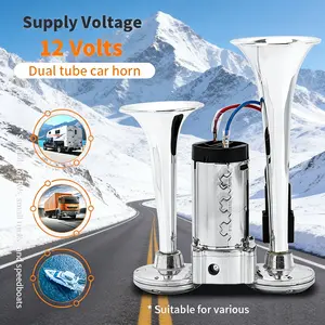 12V Dual Trumpet Electric Air Horn Kit  Compressor, 135dB Super Loud, Car Exterior Accessory, Truck Accessories, Compatible  Cars, SUVs, RVs, Motorcycles, Off-Road Vehicles, Ships, Sun Shade PA System with Microphone and Speaker
