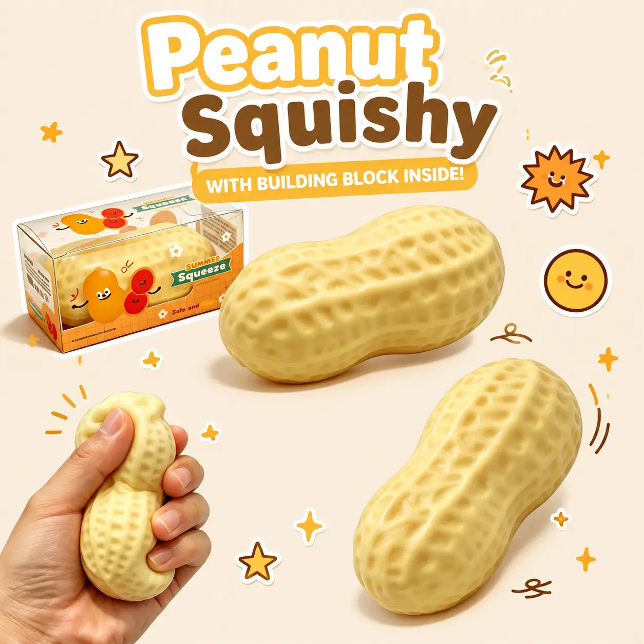 Crunchy Sound Peanut Squishy Toy Soft Squeeze Fidget Toy Funny Sensory Hobby Play Toy Portable Stress Relief Decompression Toy Cute Peanut Desk Relax Toy Ideal Gift For Teens Adults Party Leisure Entertainment