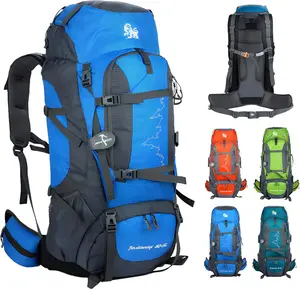 TGpao 80L Hiking Backpack, Waterproof Lightweight Trekking Bag with Air Cushion Straps, Large Capacity Durable Rucksack for Mountaineering,Camping,Travel (blue,80L)