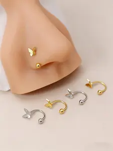 1pcs Minimalist Butterfly U-Shaped Septum Lip Ring, 316L Stainless Steel Low-Allergy, Designed for Hanging Ear Cartilage Piercings, Suitable for Women's Helix Lobe Earrings
