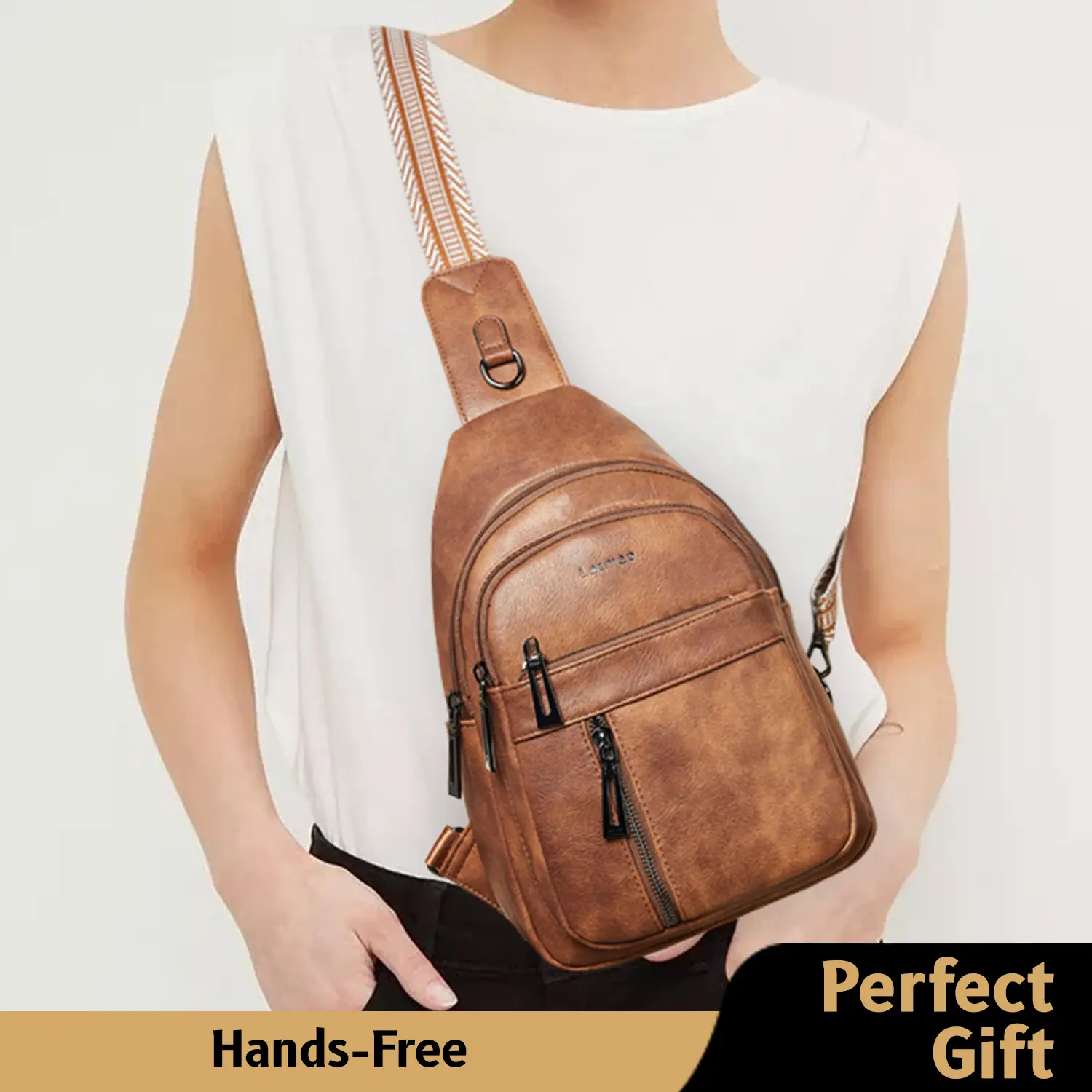 LATMAP 7L Sling Bag For Women's Men Backpack Fanny Pack Crossbody Chest Travel Shoulder Belt Bags Purse Handbag Pu Leather Zipper Compact Durable Gift