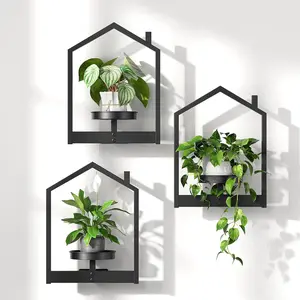 HOOBRO 3-Pack Metal Vertical Wall Planters，Hanging Planters for Indoor Plants, Wall Plant Holder Set of 3, Plant Hanger Indoor Window Plant Shelves, Metal Frame, Space Saving, for Living Room Outdoor Entryway, Black BK08HJP301