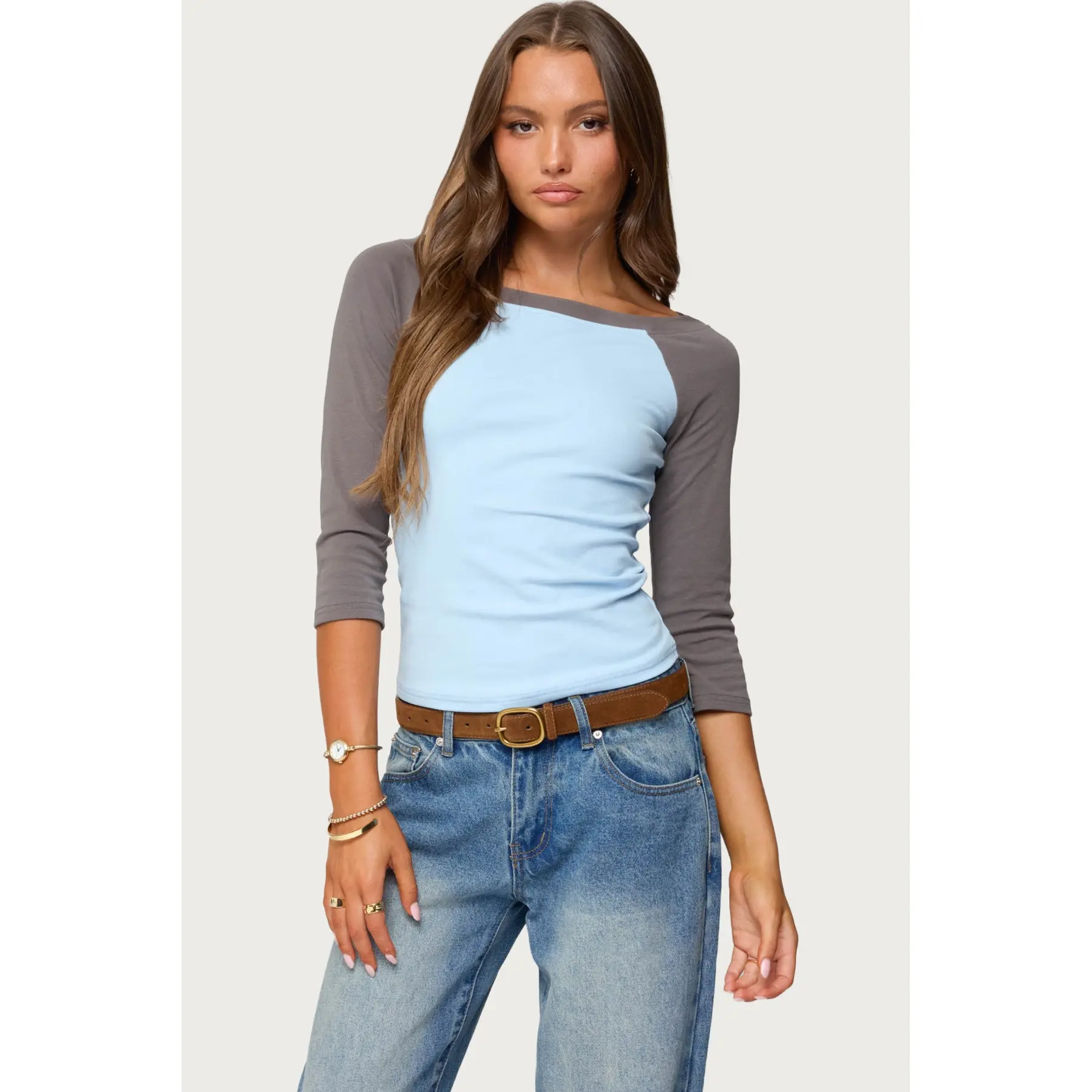 Keri Boat Neck Contrast Raglan Top