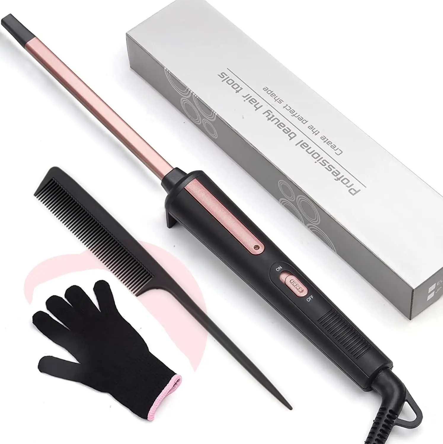3/8 Inch Thin Ceramic Square Tube Curling Iron Wand - Rapid Heating for Tight Curls, Salon-Grade Plug-In Tool for Short Hair, Includes Heat-Resistant Glove & Brush Gift for Friends, Beauty Products, Hair Styling
