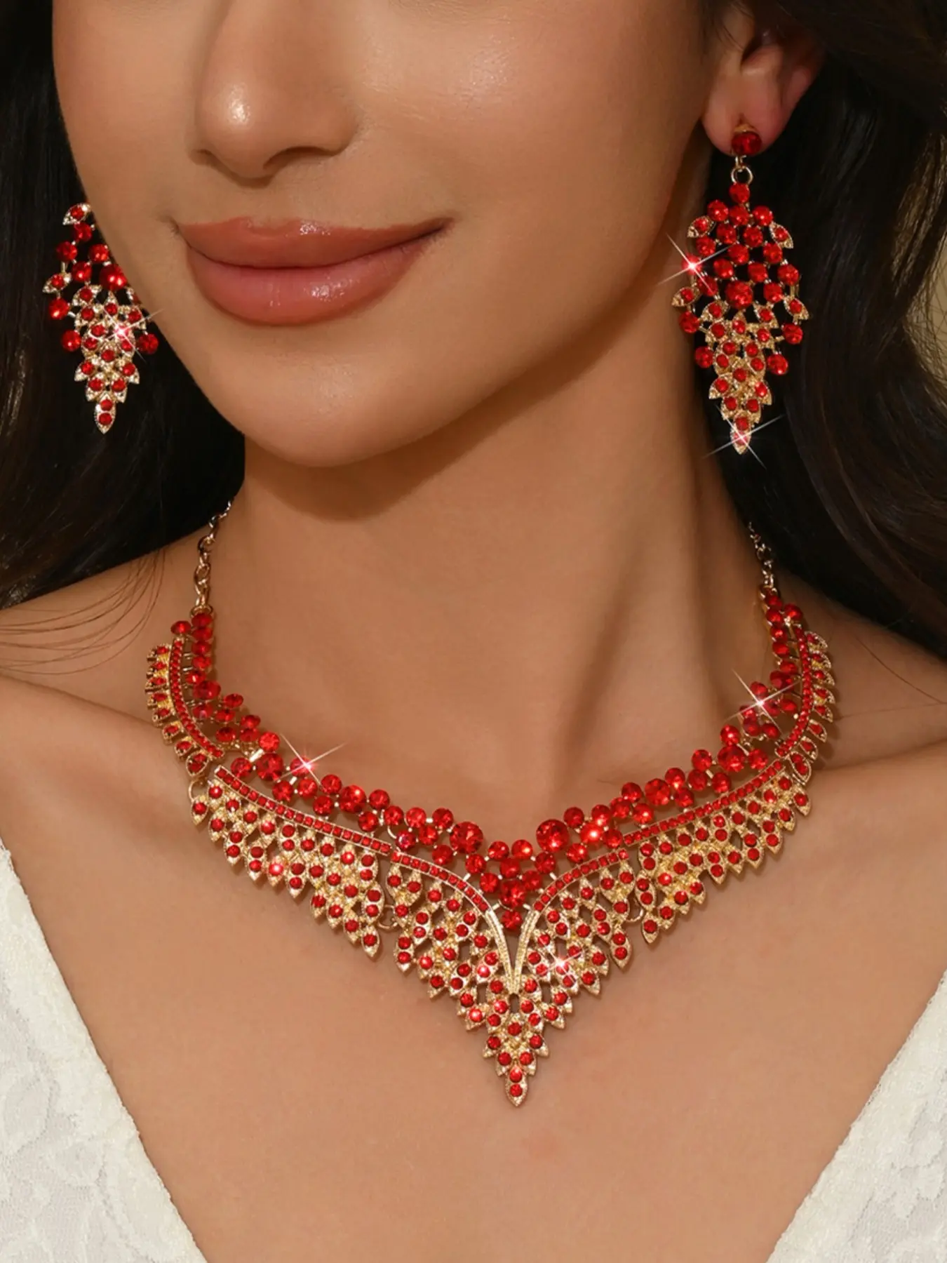 Elegant Rhinestone Costume Jewelry Set for Women, Party Theme Earrings Necklace Combo, Perfect for Evening Dance Events