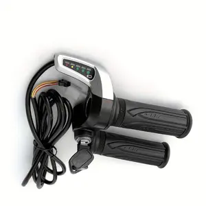24V/36V/48V Electric Bike Throttle Handle, Electric Scooter Battery Voltage LED Indicator Power Key Lock Accelerato