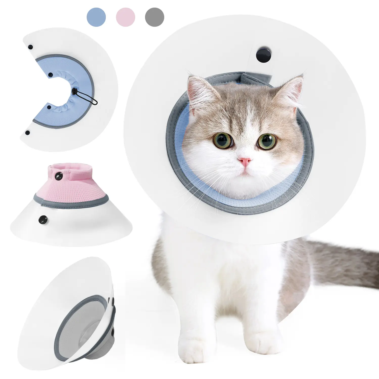 Adjustable Cat Elizabethan Collar, PVC Breathable Mesh Patchwork, Strong Durability, Anti-Licking Biting Scratching Wound Isolation Care