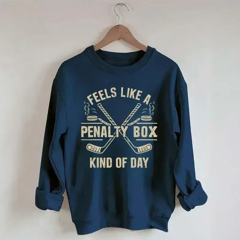 Women's Classic Stylish Polyester Yarn Hoodie & T-Shirt - "Feels Like a Penalty Box Kind of Day" Print, Funny Graphic, Vintage Stick Design, Cozy Unisex Crewneck, Hockey Fan Gift