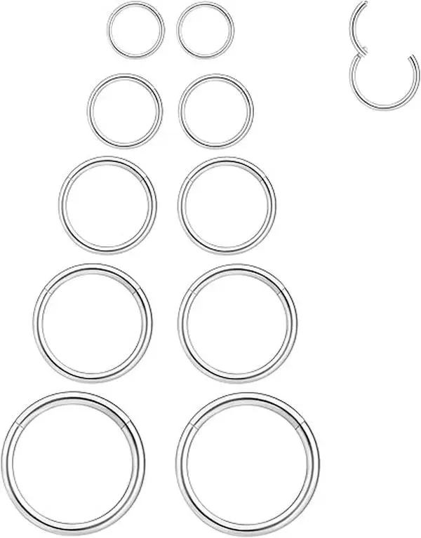 16G 6MM 7MM 8MM 9MM 10MM Hinged Clicker Septum Rings – Tragus Helix Cartilage Hoop Earrings, Hypoallergenic Body Piercing Jewelry for Women Men, Silver – Multiple Sizes, Easy to Use Clicker Closure