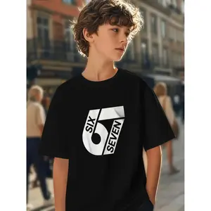 ' 6 & SEVEN Number Art T-Shirt - Summer Casual Round Neck Short Sleeve Top with Modern Numeral Print, Machine Washable Kids' Fashionable Outfit for & Playdates - Stylish Children's Tee for Trendy Outfits (Compatible with)