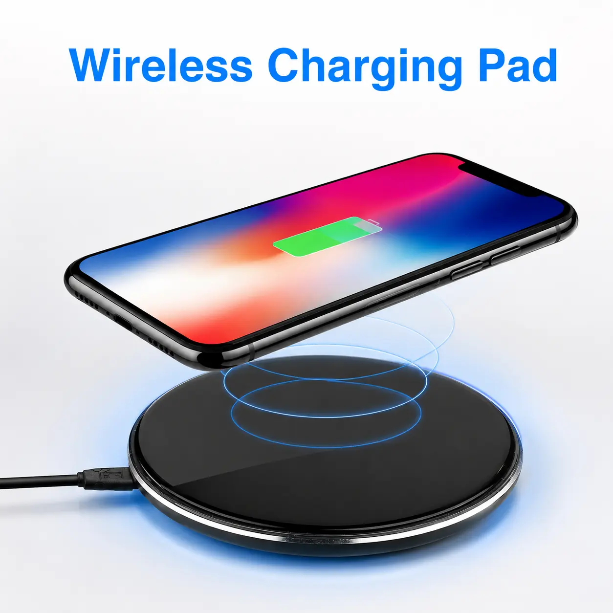 Qi-Certified Wireless Charger Pad - Ultra-Slim 5W Metal Alloy Mobile Charging Dock with LED Light, Case-Friendly Micro Device Charger for iPhone, Samsung Galaxy, Desk & Travel