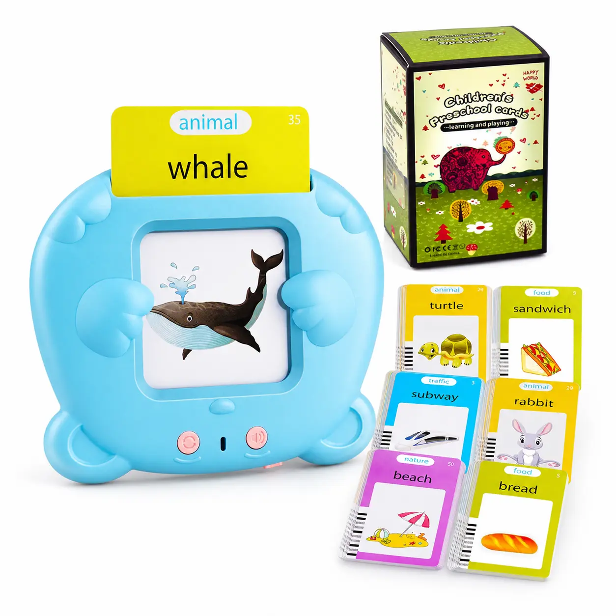 Educational Gift for Kids Ages 2-8, English Talking Flash Cards with 112 Double-Sided Cards & 224 English Words, Screen-Free Interactive Card Reader for Preschool Vocabulary, Pronunciation, Early Learning, Birthday, Christmas & Holiday Gifts