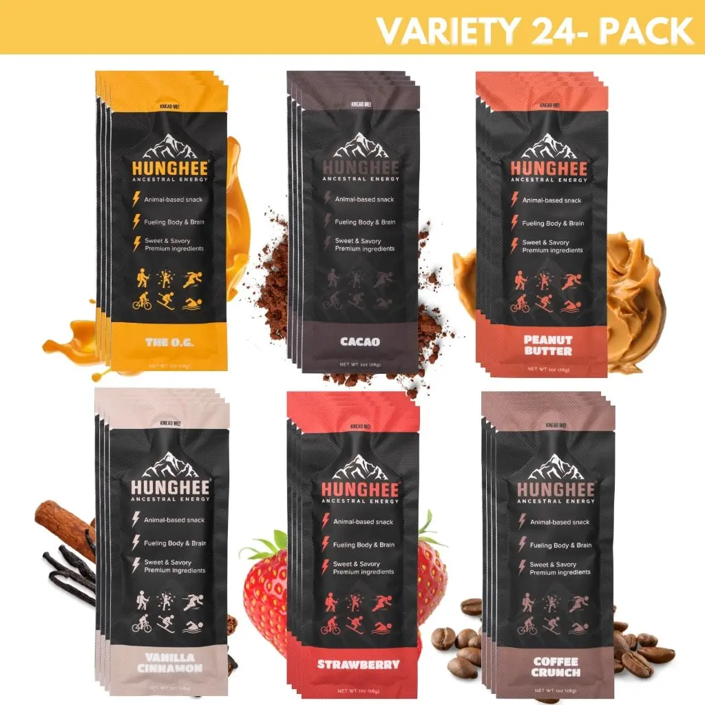 Hunghee Energy Variety 24-PACK - Organic Grass-Fed Ghee Packets Raw Honey & Ancient Sea Salt Healthy Snack