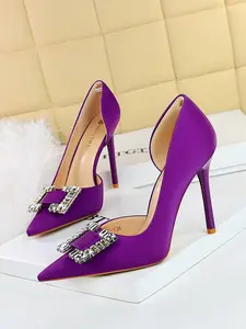 Elegant Women's High Heel Shoes, Stiletto Pointed Toe, Satin Slip-On with Rhinestones, Pointed Toe Design, Perfect for Evening Events & Parties