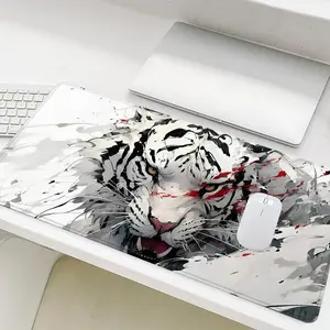 Tiger Pattern Mouse Pad, Rectangle Gaming Mouse Pad, Non-Slip Rubber Base Stitched Edge Desk Pad for Laptop Desktop, Office Desk Accessories, Desktop Accessory