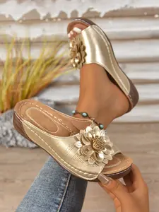 Women's New Floral Decor Flat Sandals, Casual Comfortable PU Leather Shoes, Perfect for Jeans and Daily Wear, Ideal for Walking and Shopping, Fashionable Sandals