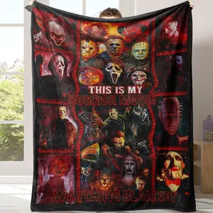 Horror Movie Pattern Blanket, Ghost Face Blanket, Figure Print Blanket, 1 Count Soft Comfortable Throw Blanket with Storage Bag, Cool Bedroom Bedding Blankets, Warm Napping Blanket for Home Office Travel