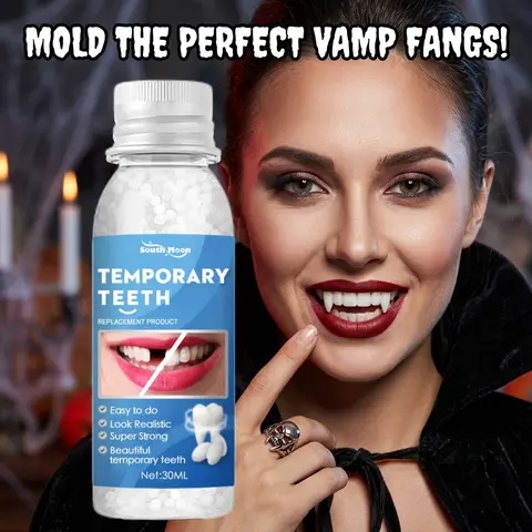 Moldable Cosmetic Dental Gel Denture Kit - 1pc 30ml Lightweight Oral Solution, Beautiful Temporary Teeth for Cavities, Filling, Broken Teeth Replacement, Easy to Do Halloween DIY Fangs Makeup Accessory
