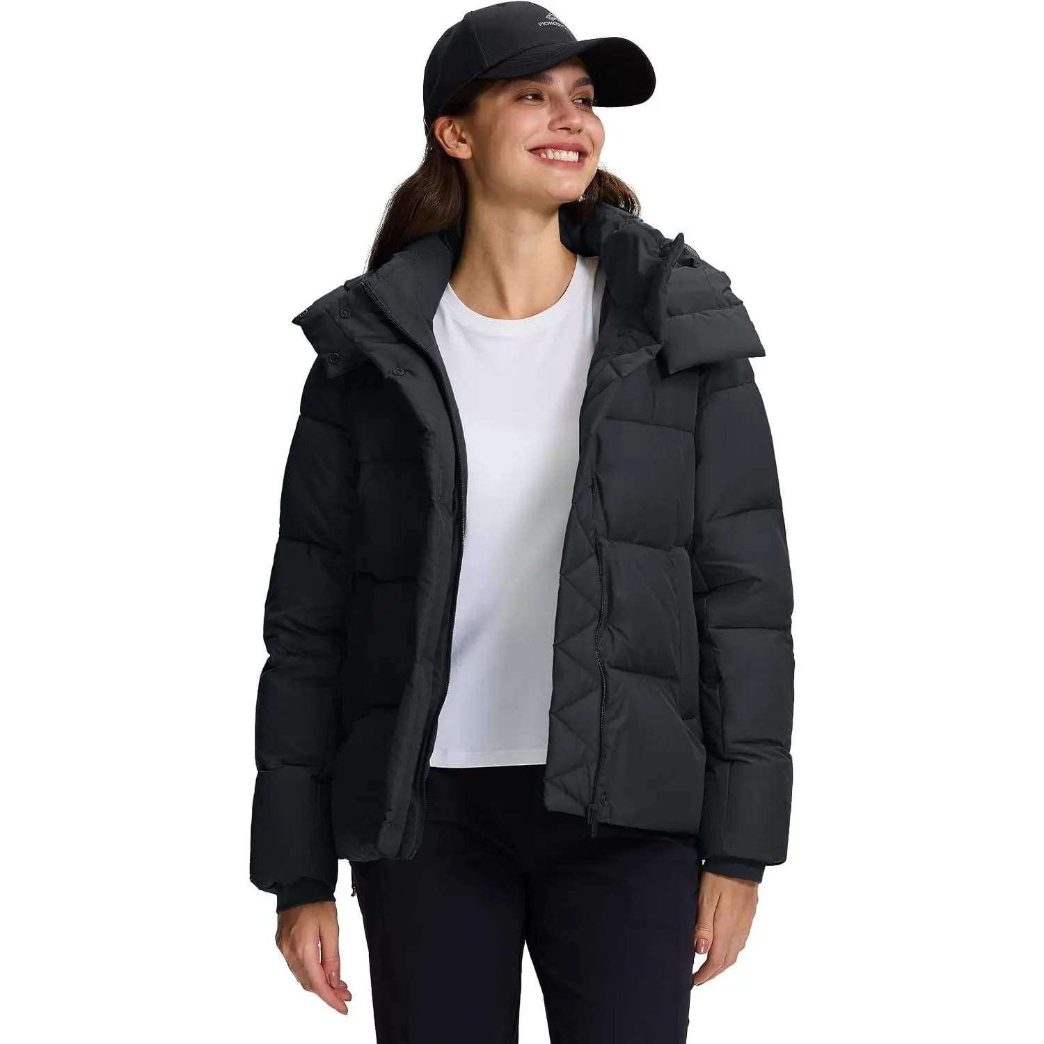Pioneer Camp Women's Quilted Puffer Coat - Fitted Shape, Water-Resistant Polyester Shell, Warm Insulated Full-Zip Hooded Outerwear with Pockets, Casual Clothes