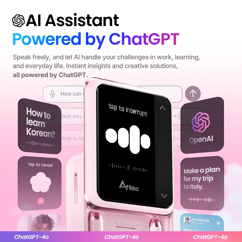 iKKO ActiveBuds AB02 Soft Pink | 62 Languages Translation, ANC