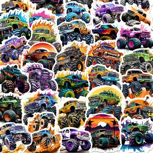 50pcs Monster Truck Stickers Pack, Waterproof Off-Road Vehicle Colorful Monster Truck Graphic Decals for Laptop, Water Bottle, Journal & Scrapbook, Truck Fan Gift