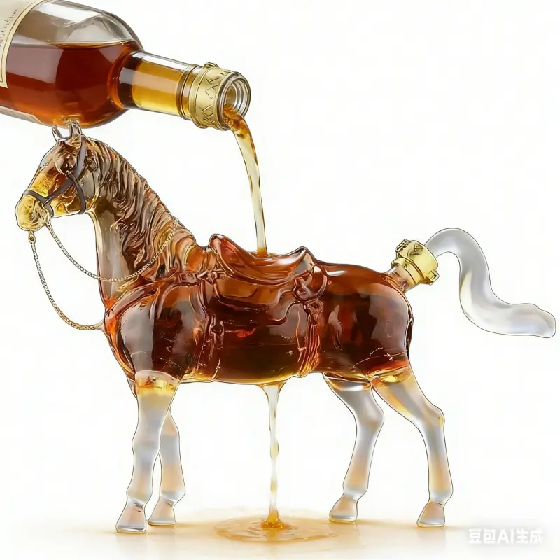 2026 Chinese Zodiac Horse Glass Wine Bottle, High Borosilicate Airtight Decanter, Unique Horse-Shaped Empty Wine Bottle for Festival Gift & Home Decor