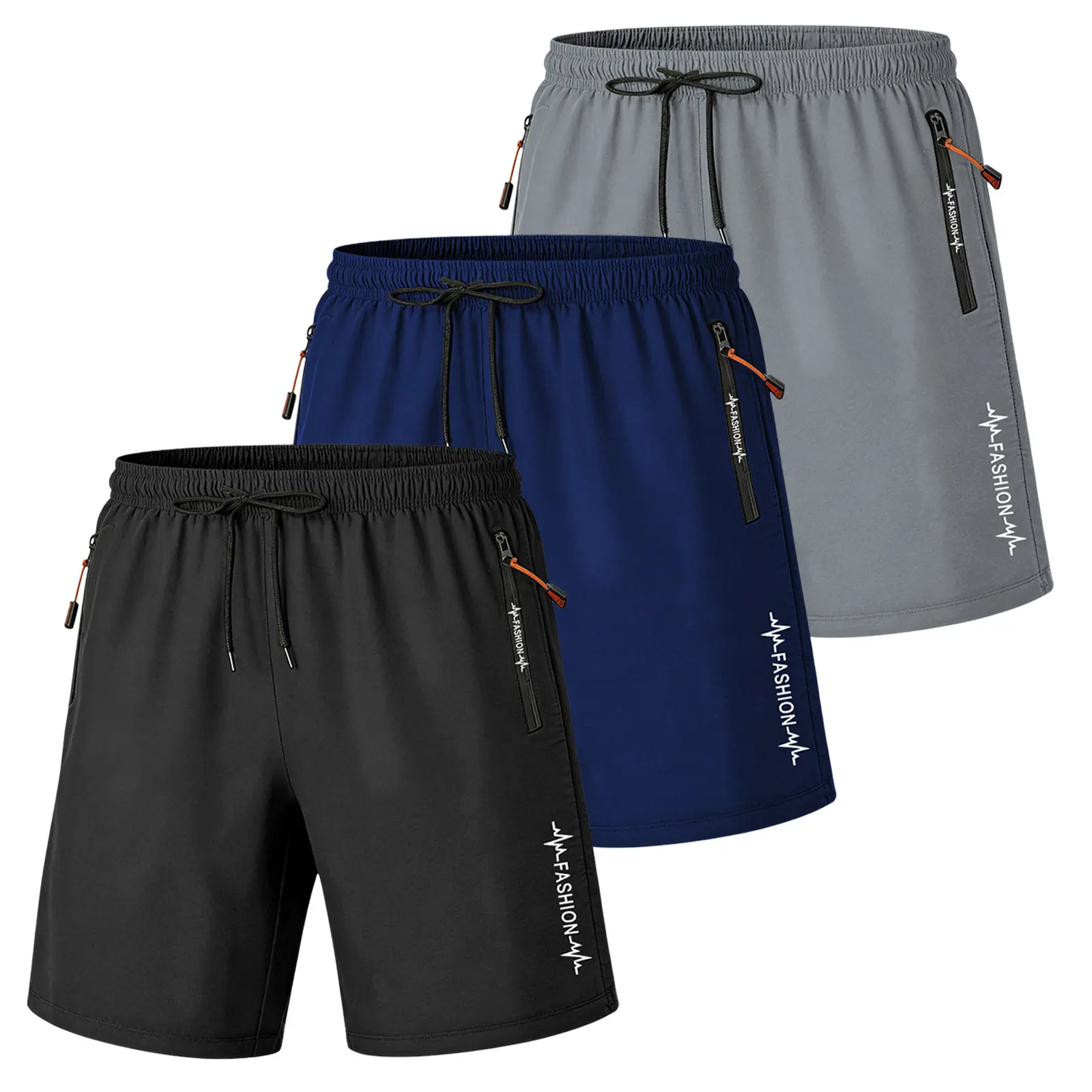 Men's 3-Pack Big & Tall Athletic Shorts with Zipper Pockets, Quick-Dry Breathable Workout Shorts for Gym & Running, Lightweight Casual Sports Shorts Set (Black, Navy Blue, Grey)