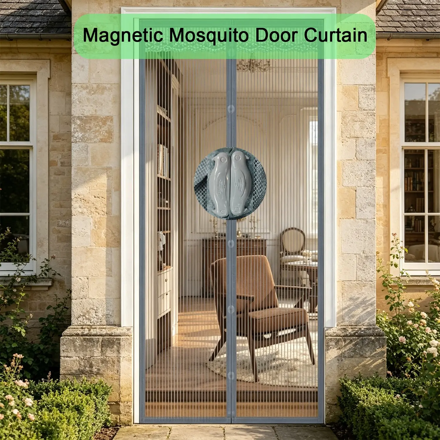 Magnetic Screen Front Door Curtain, Summer Mosquito-Proof Breathable Silent Self-Absorbing Magnetic Household Door Curtain, Door Mounted, Easy Installation No Drilling Required, Suitable for Various Door Types
