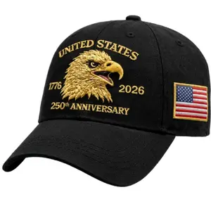 US Eagle Head 250th Anniversary Embroidered Classic/Wash Baseball Cap, American Patriot Headwear For Men Women, Independence Day Accessory | GN200326.C02289.ID01