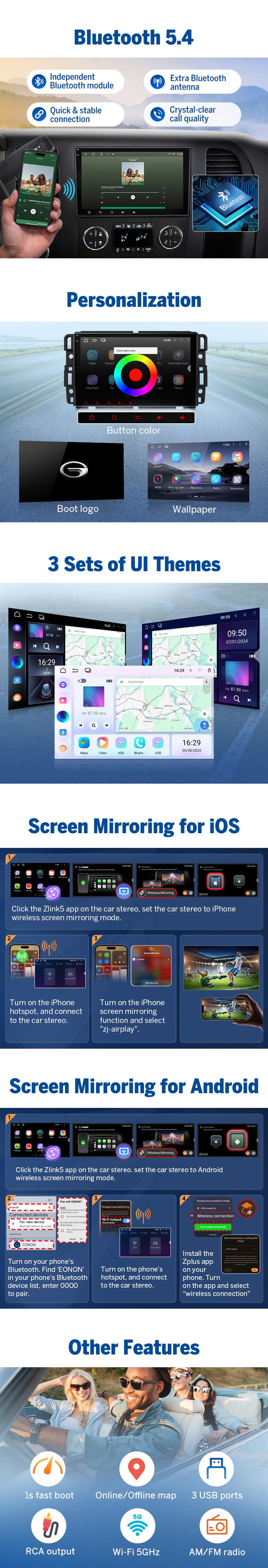 EONON 8" Android 13/14 Car Stereo, Car Radio for Chevy, GMC, Buick, Silverado, Sierra, Suburban, Tahoe, Impala, Avalanche, Traverse, Acadia, Yukon, Wireless CarPlay & Android Auto, 4GB RAM, 64GB ROM, Bluetooth, SWC, Backup Camera - GMX7A & GMX6S PRO
