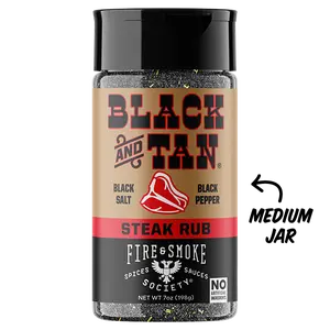 Fire & Smoke Black & Tan Steak Seasoning | 7oz Bottle with Black Salt Peppercorns Garlic Brown Sugar & Rosemary | Best Selling Formula