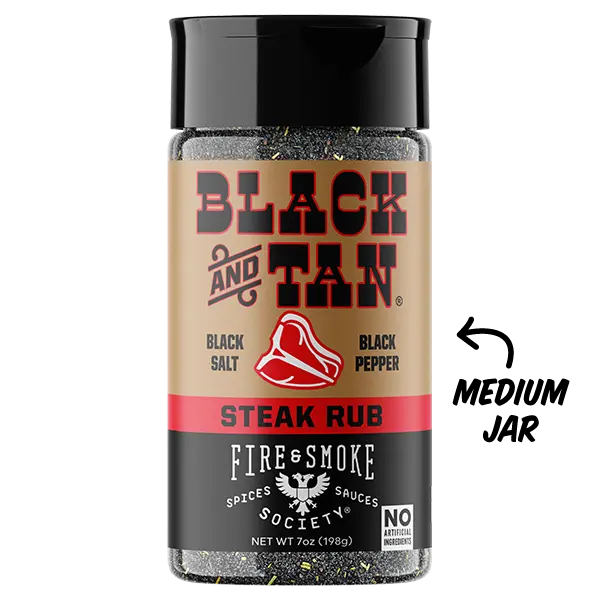 Fire & Smoke Black & Tan Steak Seasoning | 7oz Bottle with Black Salt Peppercorns Garlic Brown Sugar & Rosemary | Best Selling Formula