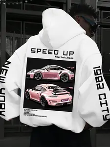 Men's Car Pattern Hoodie, Graphic Car Print Design, Comfortable Street Style Sweatshirt, Casual Daily Wear, Fall & Winter Fashion