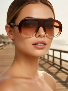 Women's Tinted Lens Sunglasses, Trendy Casual Ombre Sunglasses for Everyday Use, Fashion Accessories for Outdoor Activities, Modern Frames Sunglasses