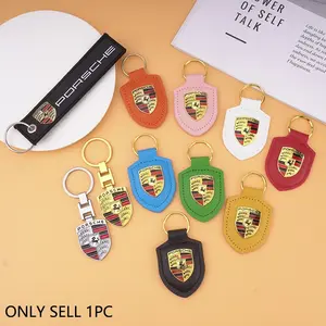 3D Emblem Key Ring Car Leather Keychain Shield Type, for Porsche Models, Durable Design, Perfect Accessory for Enthusiasts