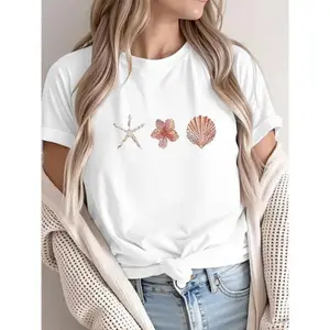 Coastal Vibes Minimalist Shell Starfish Crew Neck T-Shirt - Vacation Outfit