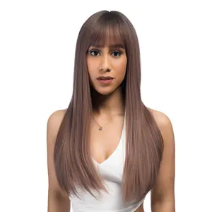 21-Inch Twilight Pink Sombre (Brown Tint, Black Tint) Straight Synthetic Wig | 【Heat Resistant】【Cap Included】 | #31 @32 FSGA