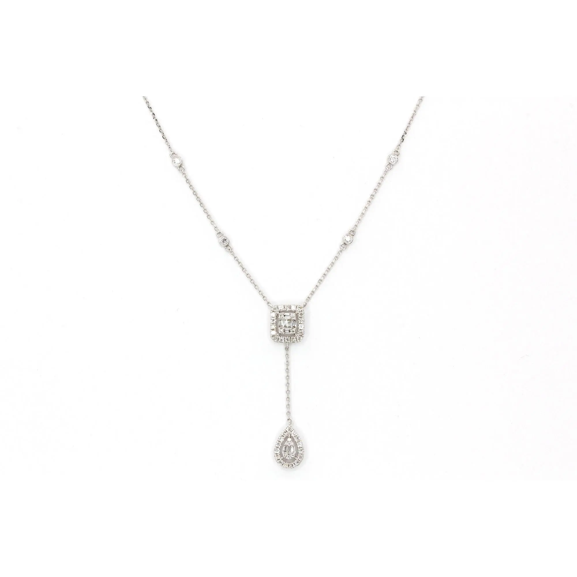 Diamond Drop Pendant Necklace - 18k White Gold - 0.56 ctw