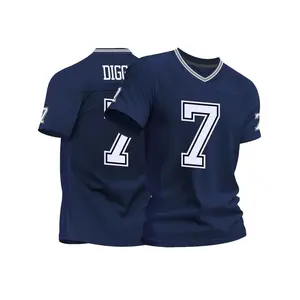 Men's #17.78 cmDIGG Navy Blue American Football Jersey - Breathable & Comfortable Polyester, V-Neck, Short Sleeves with Striped Accents for Casual, Party, Training & Sports Wear