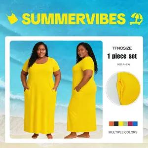 TFNOSIZE Women's Plus-Size Yellow Casual Dress: Featuring an elegant and minimalist design, this dress is breathable, comfortable, and boasts excellent drape. It serves equally well as stylish sleepwear or as everyday loungewear. #SummerStyle