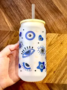 16oz Evil Eye Frosted Glass Tumbler