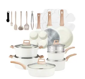 25-Piece Non-Stick Ceramic Granite Cookware Set with Stay-Cool Handles, Induction Compatible Pots and Pans Set for Healthy Cooking,Beige
