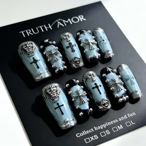 10 Pcs｜TRUTH AMOR Y2K Millennium Edgy Dark Cross Nail Stickers｜Blue - Silver Sweet - Cool Style·Reusable & Removable｜Must - have for Music Festival·Party Carnival，nail kit set，nail kit，my nail set，Bedazzled kit，Nail Art Products