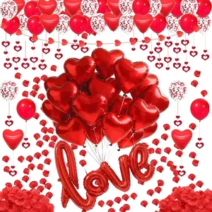 1222Pcs Red Heart Balloons Red LOVE Balloon 1000Pcs Artificial Rose Petals with 40pcs Latex Balloons and Heart Hanging Banner for Valentines Day Decorations Wedding Decor Romantic