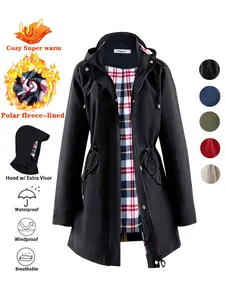 Women's Waterproof Rain Coat with Soft Fleece Lining, Warm Winter Outerwear for Cold Weather, Stylish Check-Lined Design, Ideal for Everyday Use
