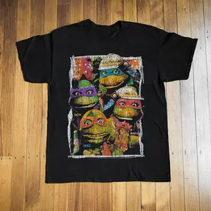 Teenage Mutant Ninja Turtles Graphic T-Shirt, Featuring Leonardo Donatello Michelangelo Raphael Portrait, TMNT Classic Nickelodeon Cartoon 90s Retro Vintage Street Style Fan Art, Funny Nostalgic Hero Squad Shirt For 90s Kids, Unisex Cotton Crewneck Tshirt
